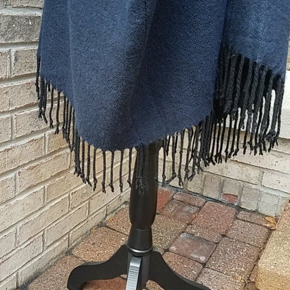 Loft Black & Navy Fringe Wrap/Poncho - Picture 3 of 8